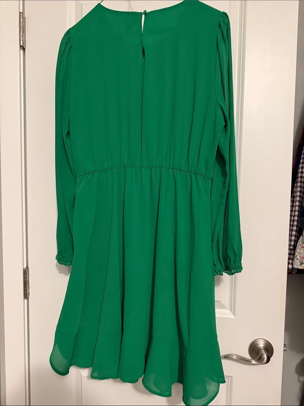 J. Crew Emerald Green Long Sleeve Ruffle-Hem Dress